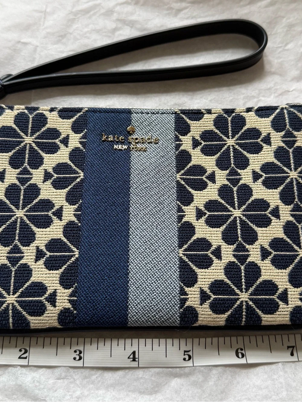 kate spade Navy and Cream Floral Stripe Wristlet